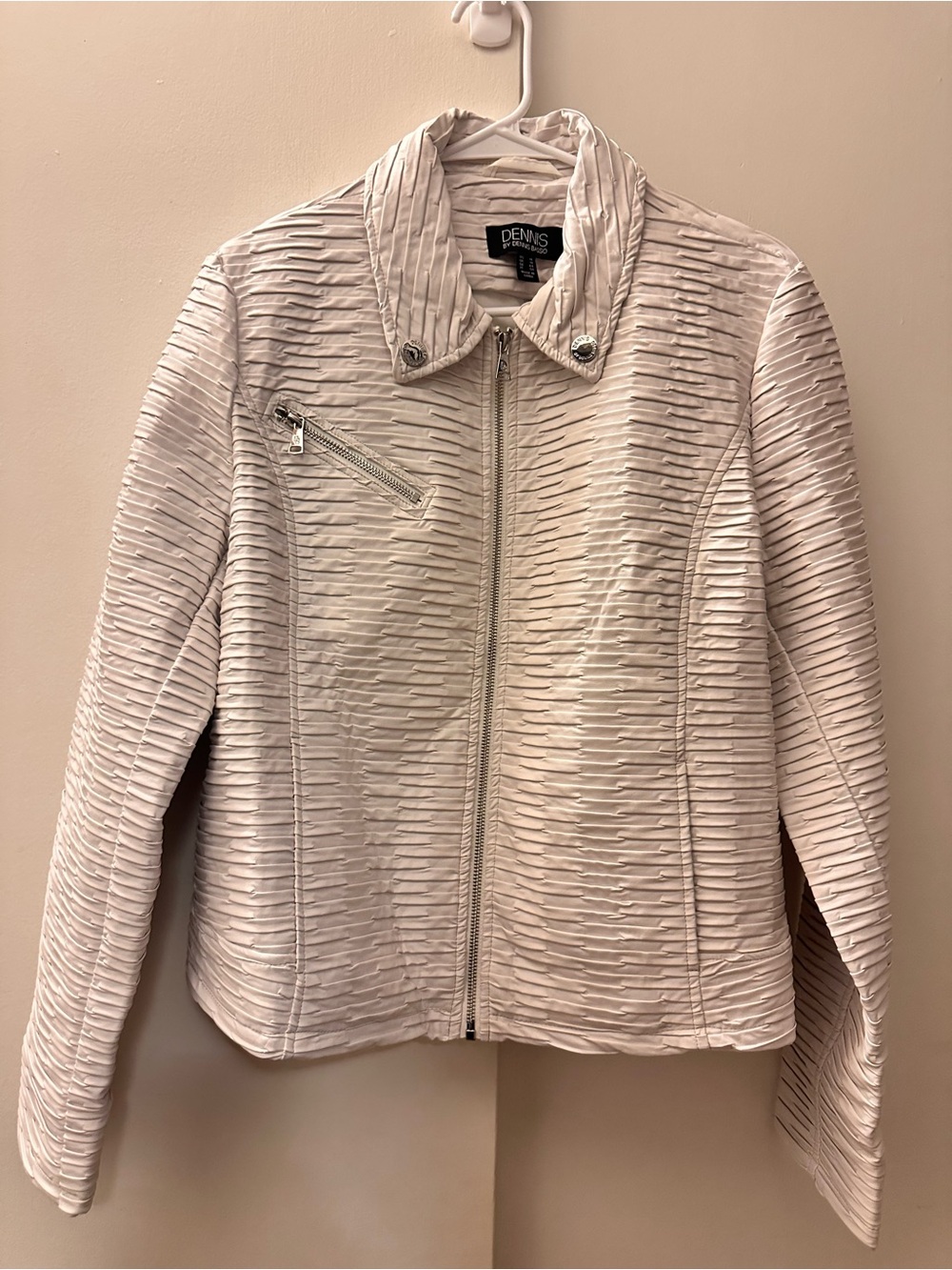 Dennis Basso Cream Textured Moto Jacket Biker Leather Imported